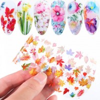 10pcs Nail Art Transfer Foil Leaf Mixed Flowers Nail Sticker Decals Polish Manicure Decorations Charm Slider Set Nail Top